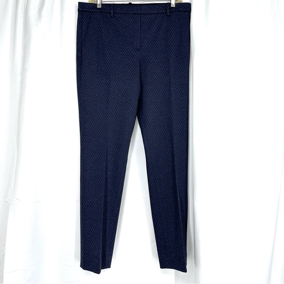 Theory Tailored Diamond Print Trellis Knit Trouser Pants Navy Heather Grey sz 10 - Picture 2 of 9